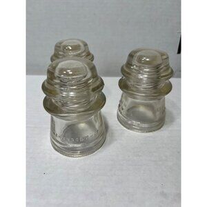 Whitall Tatum no.1 clear Glass Insulators Set Of 3 Clear Collectible Antique Mad